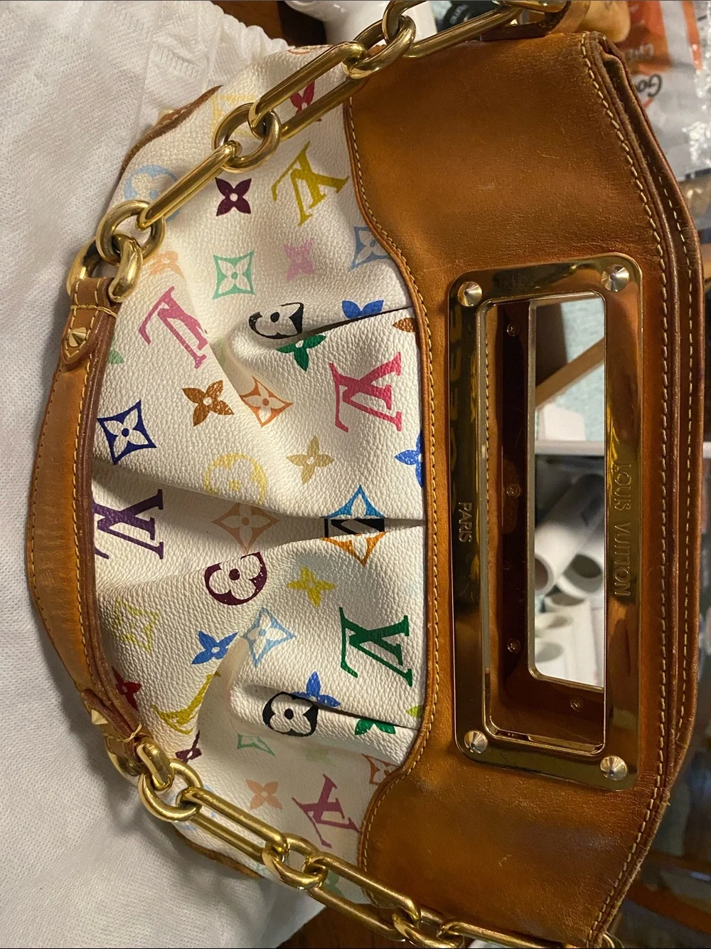 Louis Vuitton Multicolor Monogram Canvas Clutch with Tan Leather Trim